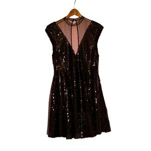 Free People Til Dawn Sequin‎ Sparkle Mini Fit and Flare Skater Dress Size XS